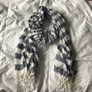 Spool 72 boutique lightweight blue striped fringe scarf